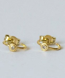 5 Octobre Bali Diamond Stud Gold Mini Hoops
