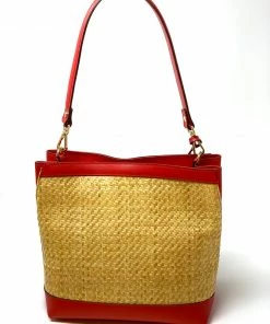 Laura DiMaggio Structured Raffia Bucket With Leather Trim