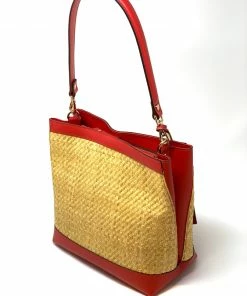 Laura DiMaggio Structured Raffia Bucket With Leather Trim