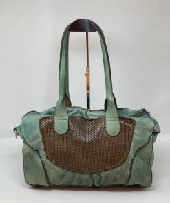 VLD Perforated Patchwork Pane Shoulder Satchel In Teal