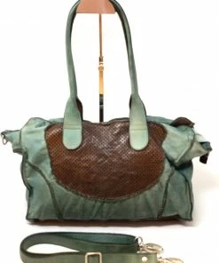 VLD Perforated Patchwork Pane Shoulder Satchel In Teal