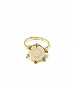 5 Octobre Diamond Studded Moonstone Ring