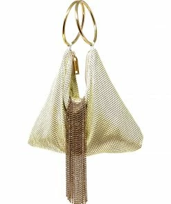 Whiting And Davis Evening Bags Triangle Mesh Cascade Bracelet Clutch In Cream
