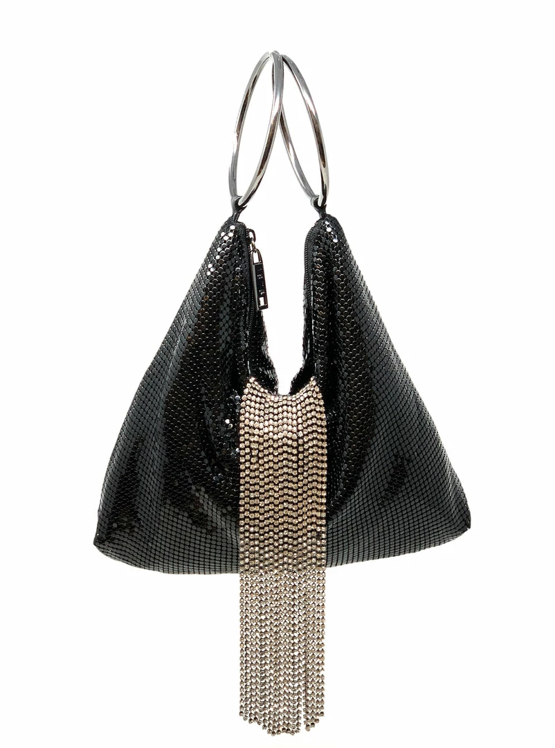 Whiting And Davis Black Triangle Mesh Cascade Bracelet Clutch