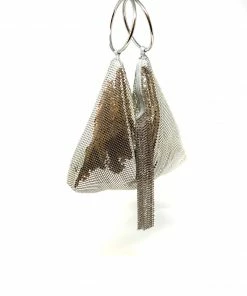 Whiting And Davis Silver Triangle Mesh Cascade Bracelet Clutch Evening Bags