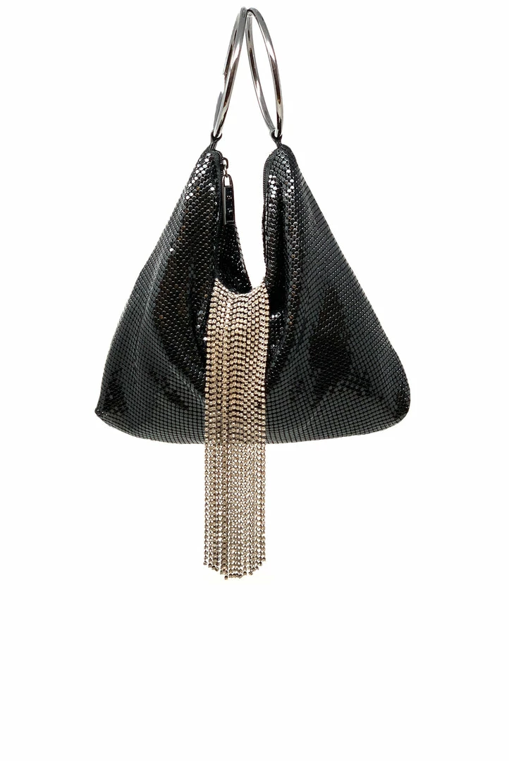 Whiting And Davis Black Triangle Mesh Cascade Bracelet Clutch