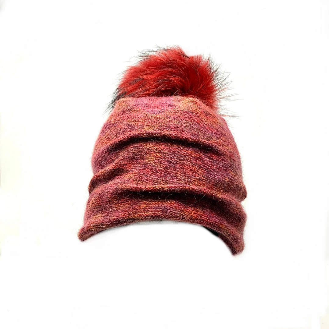 Angiolo Frasconi Hats AF Mohair Wool Pom Pom Knit Hat Red