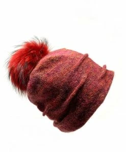 Angiolo Frasconi Hats AF Mohair Wool Pom Pom Knit Hat Red