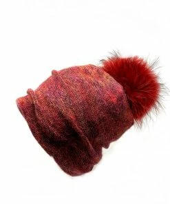 Angiolo Frasconi Hats AF Mohair Wool Pom Pom Knit Hat Red