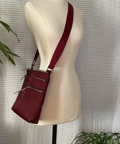 Highway Buzz Bags NICO- Small Nylon Multi-Pocket Bag | WINE And SAGE | Adjustable Cross-Body Strap