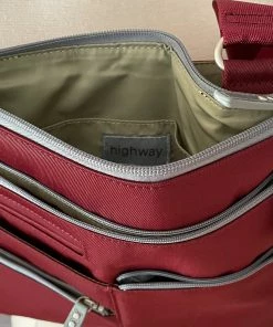 Highway Buzz Bags NICO- Small Nylon Multi-Pocket Bag | WINE And SAGE | Adjustable Cross-Body Strap