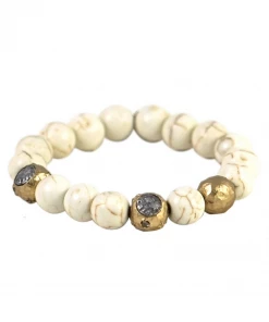 Tat2 Designs Gold Cera White Turquoise Stretch Bracelet