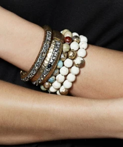 Tat2 Designs Gold Cera White Turquoise Stretch Bracelet