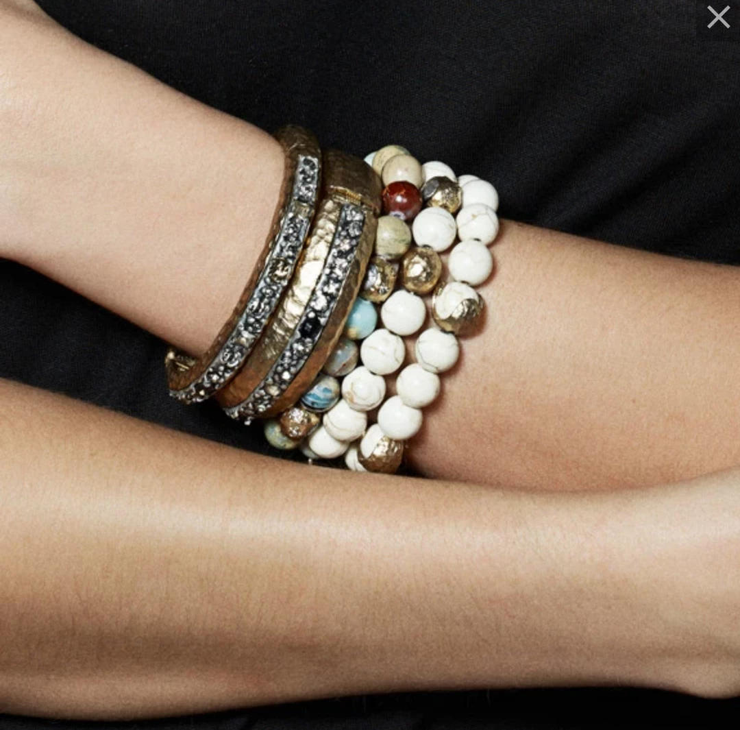 Tat2 Designs Gold Cera White Turquoise Stretch Bracelet