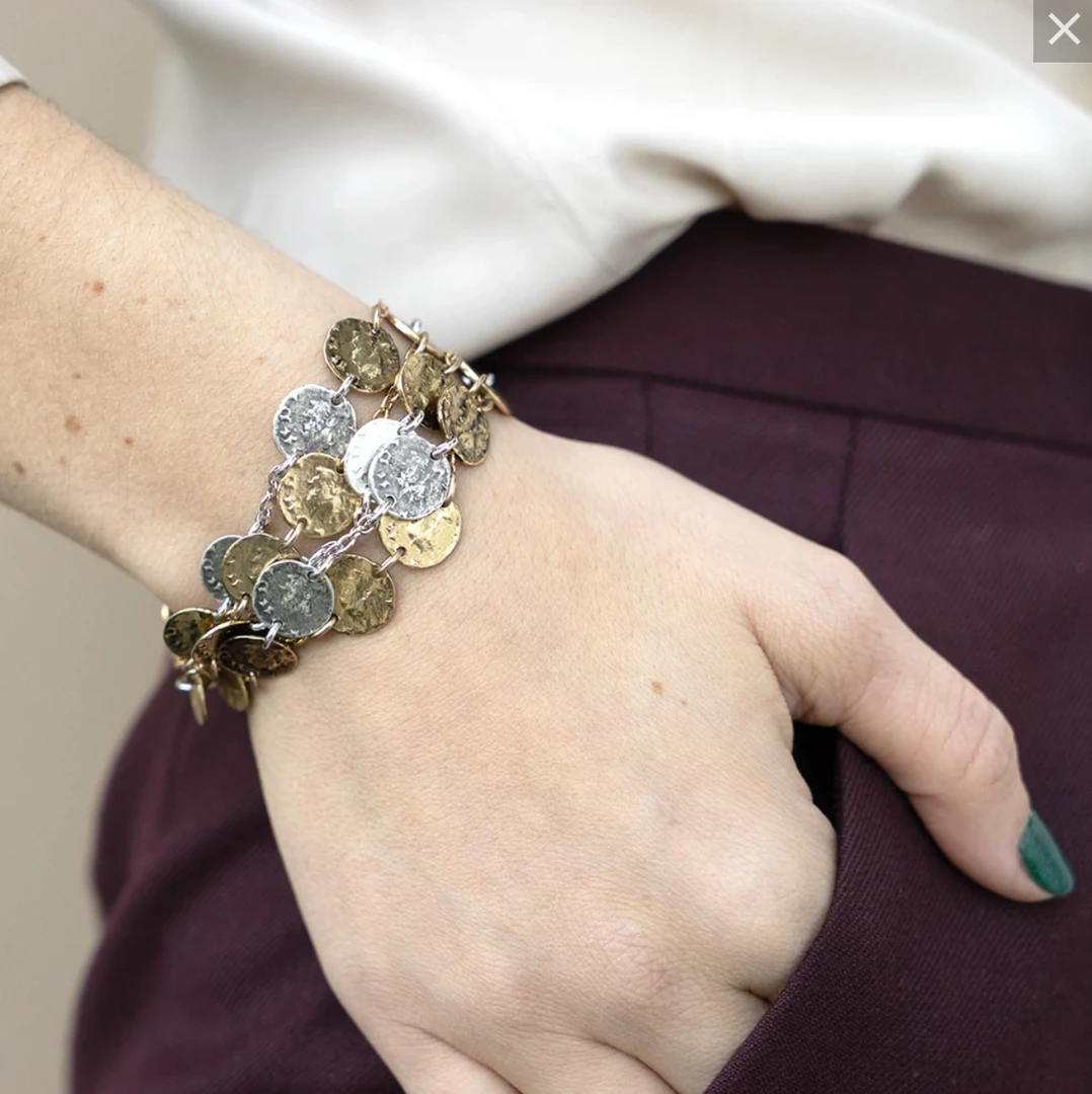 Tat2 Designs 5 Row Multi Finish Coin Bracelet