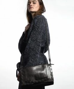 Bags Rehard Coin Stud Flapover Clutch Crossbody Black