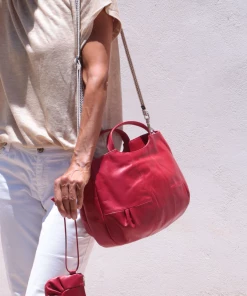 Brontibay Paris Bags Bridget Sassy Leather Handle Crossbody Lipstick Red