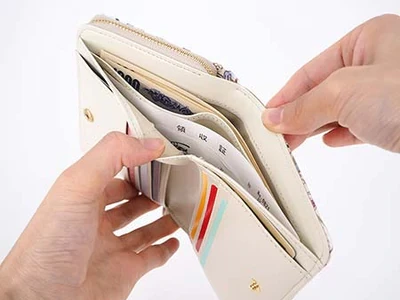 Made In Japan Wallets Red Cat And Flowers Zippered Bifold Wallet