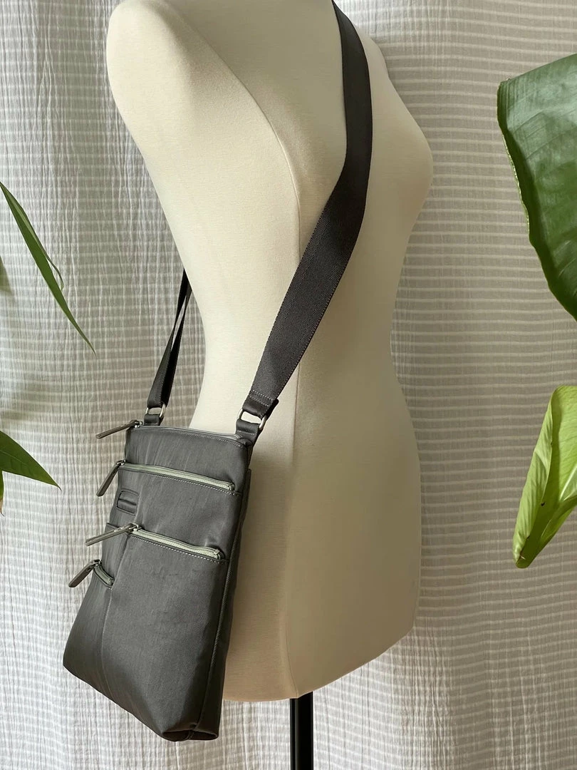 Big Bag NICO - Small Nylon Multi-Pocket Bag | STONE | Adjustable Cross-Body Strap Bags