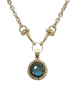 Tat2 Designs Gold Labradorite Crystal Bezel Horsebit Necklace Jewelry