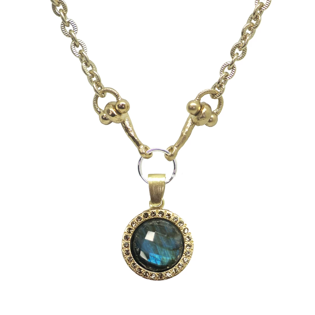Tat2 Designs Gold Labradorite Crystal Bezel Horsebit Necklace Jewelry