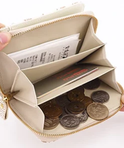 Made In Japan Wallets Red Cat And Flowers Zippered Bifold Wallet